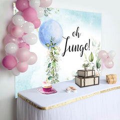 Oh Junge Blau Ballon Blätter Baby Dusche Hintergrund