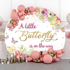 A Wenig Schmetterling Ist An Der Weg Babydusche Runden Hintergrund