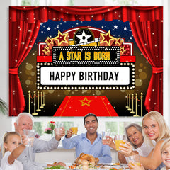 A Stern Ist Geboren Rot Vorhang Glücklich Geburtstag Hintergrund