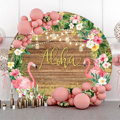 Aloha Flamingo Blumen Hölzern Kreis Sommer Hintergrund