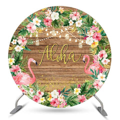 Aloha Flamingo Blumen Hölzern Kreis Sommer Hintergrund