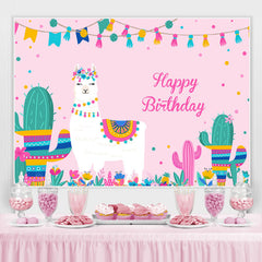 Alpaka Und Kaktus Mädchen Rosa Glücklich Geburtstag Hintergrund