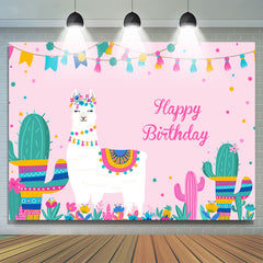 Alpaka Und Kaktus Mädchen Rosa Glücklich Geburtstag Hintergrund