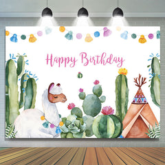 Alpaka Und Kaktus Glücklich Geburtstag Hintergrund Für Baby
