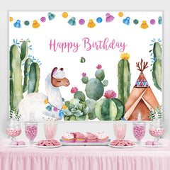 Alpaka Und Kaktus Glücklich Geburtstag Hintergrund Für Baby