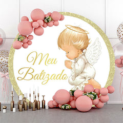 Engel Gold Weiß Runden Babydusche Hintergrund Abdeckung