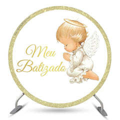 Engel Gold Weiß Runden Babydusche Hintergrund Abdeckung