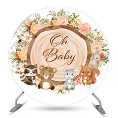 Tier Blumen Holz Oh Babydusche Runden Hintergrund