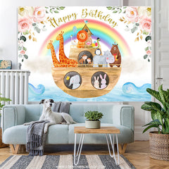 Tiere auf dem Stiefel Regenbogen Glücklich Geburtstag Hintergrund