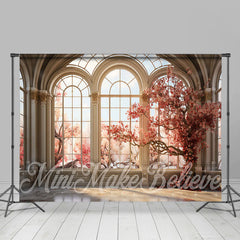 Gewölbt Tür Und Fenster Kirsche Baum Frühling Hintergrund