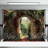 Gewölbt Glas Fenster Stein Blumen Frühling Hintergrund