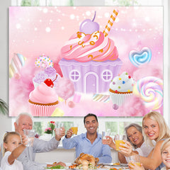Babyrosa Süßigkeitenland Nachtisch Glücklich Geburtstag Hintergrund