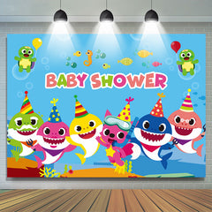 babydusche Karikatur Thema Hai Unterseeisch Party Hintergrund