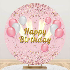 Luftballons Und Gold Funkeln Rosa Kreis Geburtstag Hintergrund