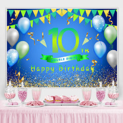 Luftballons Und Flagge Grün Glücklich 10 Geburtstag Hintergrund