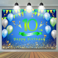 Luftballons Und Flagge Grün Glücklich 10 Geburtstag Hintergrund