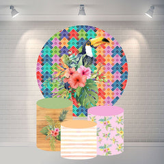 Vogel Und Farbig Blume Runden Glücklich Geburtstag Hintergrund