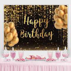 Schwarz Und Gold Ballon Funkeln Glücklich Geburtstag Hintergrund