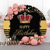 Schwarz Und Gold Krone Kreis Glücklich Geburtstag Hintergrund