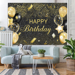 Schwarz Und Golden Ballon Funkeln Glücklich Geburtstag Hintergrund