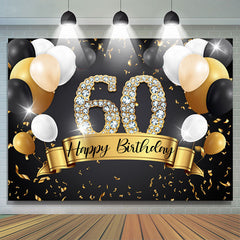 Schwarz Und Golden Ballon Glücklich 60 Geburtstag Hintergrund