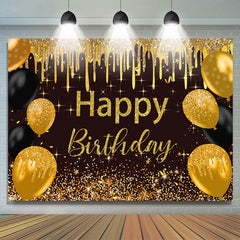 Schwarz Und Golden Punkte Luftballons Glücklich Geburtstag Hintergrund