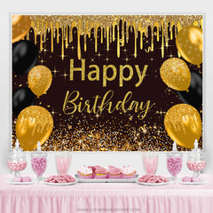Schwarz Und Golden Punkte Luftballons Glücklich Geburtstag Hintergrund