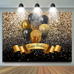 Schwarz Und Golden Funkeln Ballon Glücklich Geburtstag Hintergrund