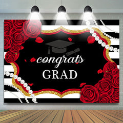 Schwarz Und Weiß Streifen Rot Rosen Glückwunsch Hintergrund