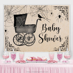 Schwarz Baby Wagen Und Spinne Halloween Babydusche Hintergrund