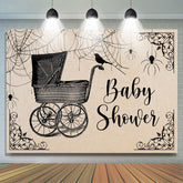 Schwarz Baby Wagen Und Spinne Halloween Babydusche Hintergrund