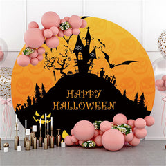 Schwarz Schloss Schläger Kürbis Glücklich Halloween Runden Hintergrund