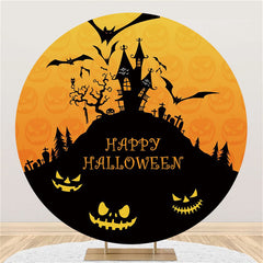 Schwarz Schloss Schläger Kürbis Glücklich Halloween Runden Hintergrund