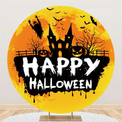 Schwarz Schloss Kürbis Glücklich Halloween Kreis Hintergrund