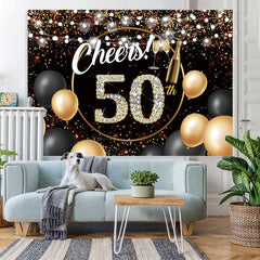 Schwarz Golden Ballon Beifall 50 Glücklich Geburtstag Hintergrund