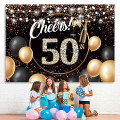 Schwarz Golden Ballon Beifall 50 Glücklich Geburtstag Hintergrund