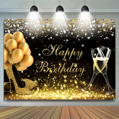 Schwarz Golden Luftballons Bokeh Glücklich Geburtstag Hintergrund