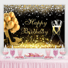 Schwarz Golden Luftballons Bokeh Glücklich Geburtstag Hintergrund