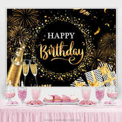 Schwarz Golden Sekt Stern Glücklich Geburtstag Hintergrund
