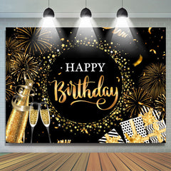 Schwarz Golden Sekt Stern Glücklich Geburtstag Hintergrund