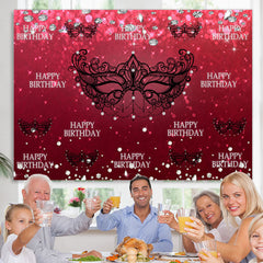 Schwarz Maske Rot Diamanten Bokeh Mädchen Geburtstag Hintergrund