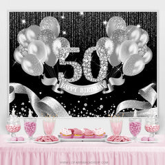 Schwarz Silber Luftballons Glücklich 50 Geburtstag Hintergrund