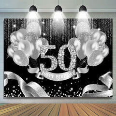 Schwarz Silber Luftballons Glücklich 50 Geburtstag Hintergrund
