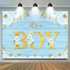 Blau Und Blumen Hölzern Baby Dusche Hintergrund Für Junge