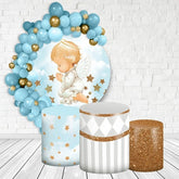 Blau Und Gold Funkeln Winkel Runden Baby Dusche Hintergrund Bausatz