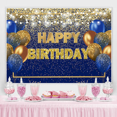 Blau Und Golden Ballon Beleuchtung Glücklich Geburtstag Hintergrund