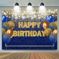 Blau Und Golden Ballon Beleuchtung Glücklich Geburtstag Hintergrund