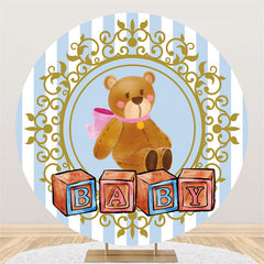 Blau Und Golden Runden Teddy Tragen Baby Dusche Hintergrund