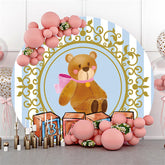 Blau Und Golden Runden Teddy Tragen Baby Dusche Hintergrund