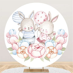 Blau Und Rosa Ballon Kaninchen Runden Baby Dusche Hintergrund
